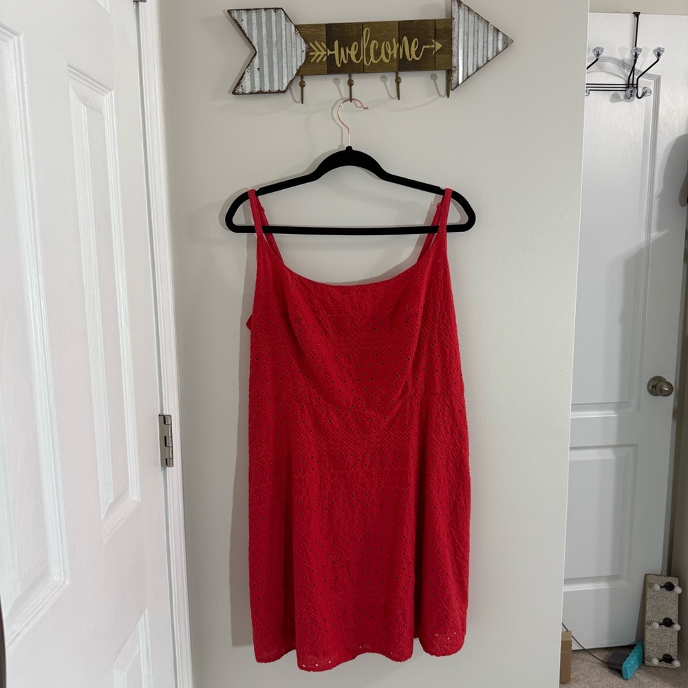 Old Navy Red Embroidered Eyelet Dress Size XL with pockets